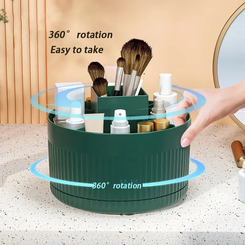 360° Rotating Makeup Storage Box Desktop Makeup Organizer Cosmetic Brush Holder Lipstick Eyebrow Pencil Holder Jewelry Container