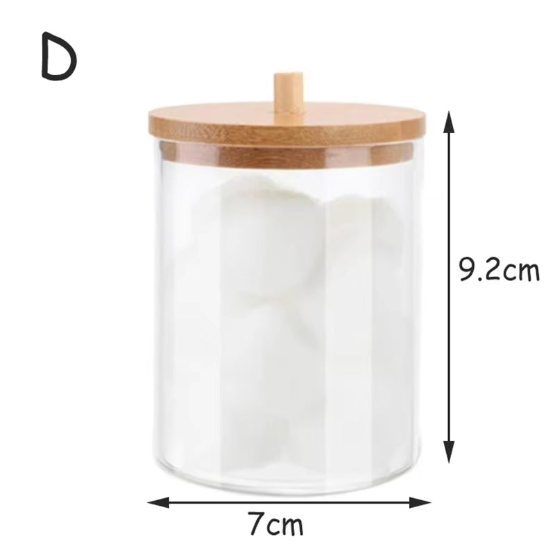 Acrylic Storage Box Bathroom Jar Makeup Organizer Cotton round Pad Holder Cotton Swab Box Qtip Holder Dispenser with Bamboo Lid